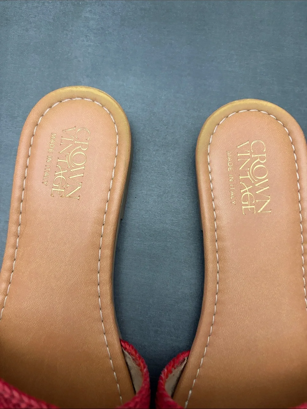 Crown Vintage Avera Red Braided Slide Sandals with Tan Footbed